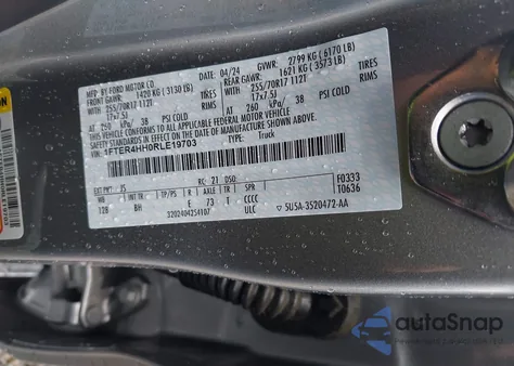 2024 Ford Ranger Xlt из США, поврежденный, VIN 1FTER4HH0RLE19703